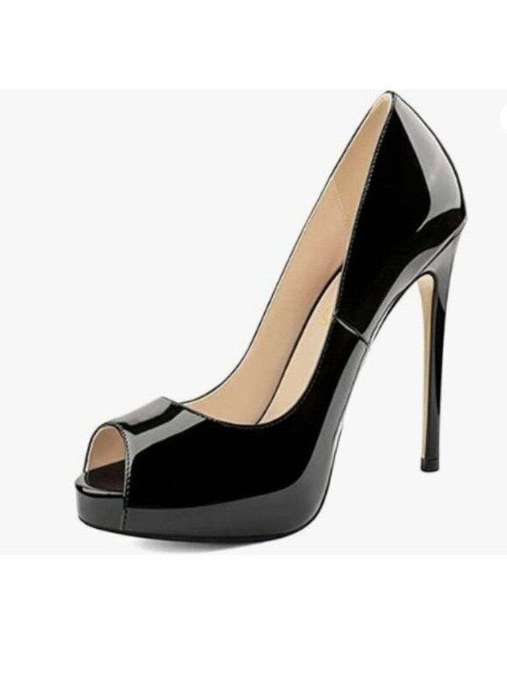 FOWT Women Platform Peep Toe Pumps Slip on Stiletto High Heels Office Balck